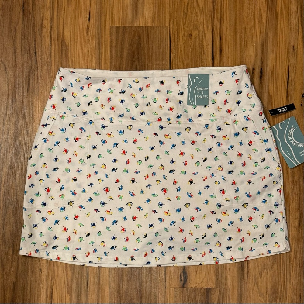 Slender Shapes White Women's Skirt/Skort Red/Navy/Green/Yellow umbrella print-XL